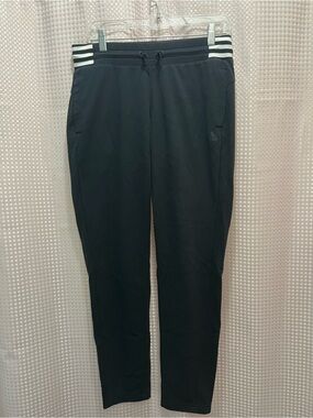 adidas Black Joggers with Black-and-White Striped Waistband